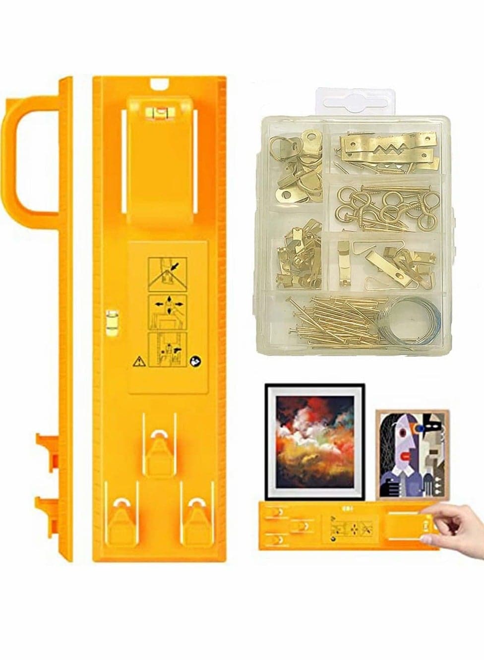 Photo Hanging Kit Picture Hanging Tool, With Photo Hanging Wire, Hooks, Nails, Hanging Picture Frame And Portable Picture Frame Level Used To Mark The Position