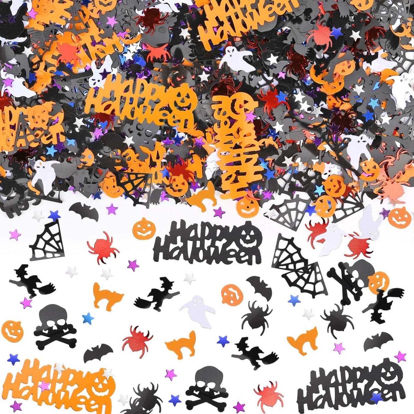 Konsait 2000pcs Confetti Table Scatter Pumpkins Spiders Bats Witches Spider Webs Star Cat Ghost Skull for Halloween Party Favor Decorations