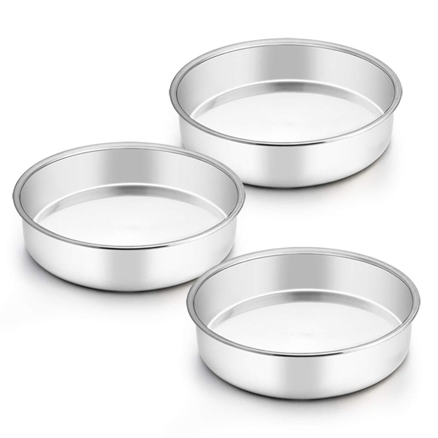 TeamFar 8 Inch Cake Pan 3 Pcs Round Cake Pan Tier Cake Pan Set Stainless Steel Healthy Heavy Duty Mirror Finish Easy Clean Dishwasher Safe