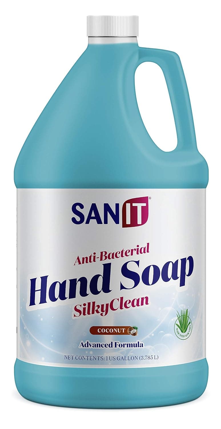 Sanit Silky Clean Antibacterial Liquid Gel Hand Soap Refill Advanced Formula with Coconut Oil and Aloe Vera All Natural Moisturizing Hand Wash Made in USA Coconut 1 Gallon