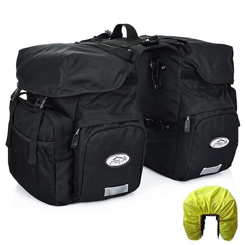ZTZ 50L Panniers Bike Bags, Waterproof Bike Panniers Made of High-Density 600D Polyester for Durable Use, Bike Saddle Bag come with Reflective Trim and Rain Cover, Easy Organize in 7 inch Rack(Black)