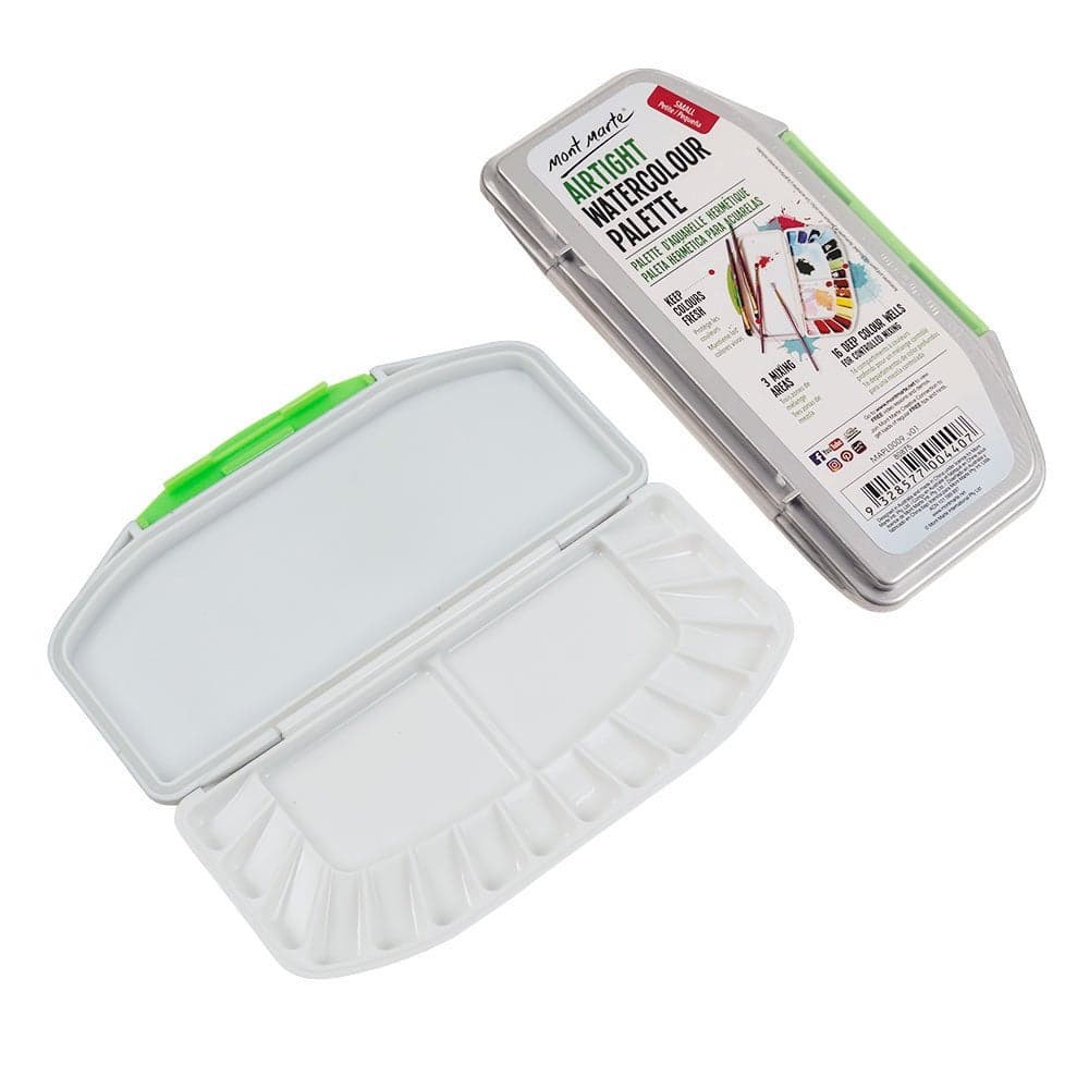 Mont Marte Airtight Watercolor Palette 16 Slot 3 Mixing Areas and 16 Deep Color Wells