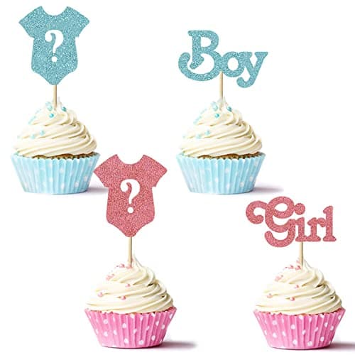 UXYOKM 24Pcs Gender Reveal Cupcake Toppers Boy or Girl Glitter Cupcake Picks Kids Birthday Party Decors Baby Shower Party Decoration Supplies