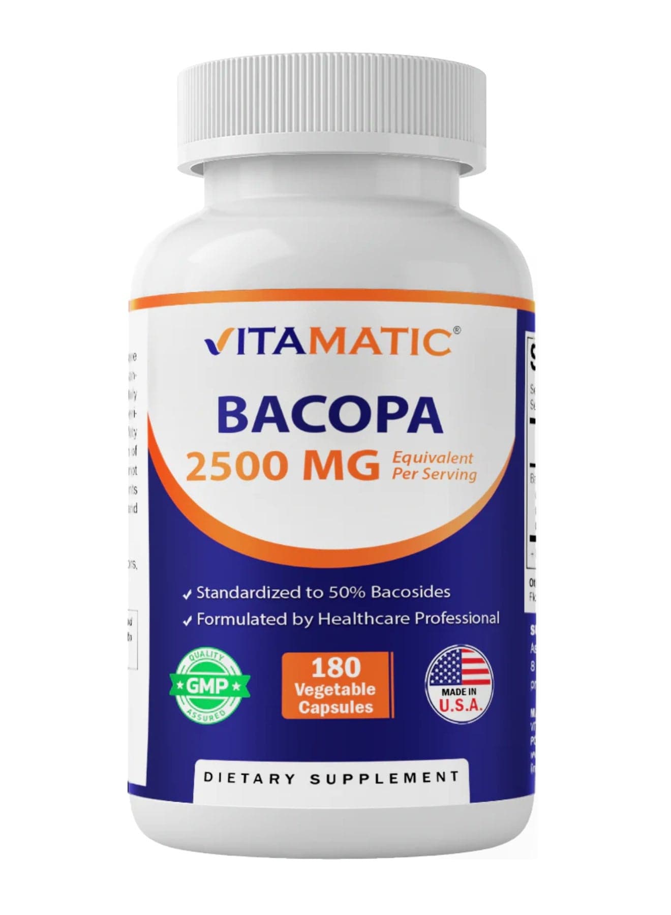 Bacopa 180 Vegetable Capsules (1250 mg per Capsule)