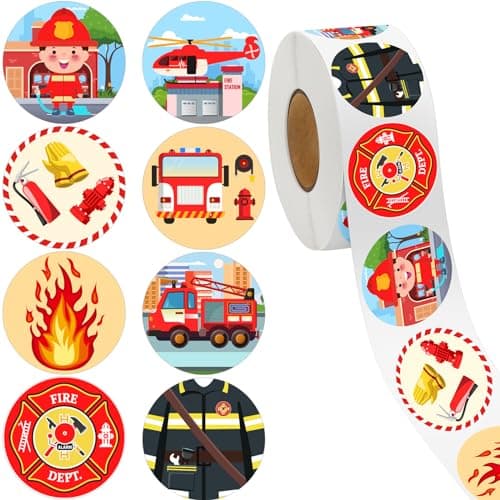 Geyee 1000 Pcs Police Stickers Firefighter Sticker for Kids Firetruck Fireman Badge Toy Name Tag Roll for Party Favor School Education Event 8 StyleFirefighting