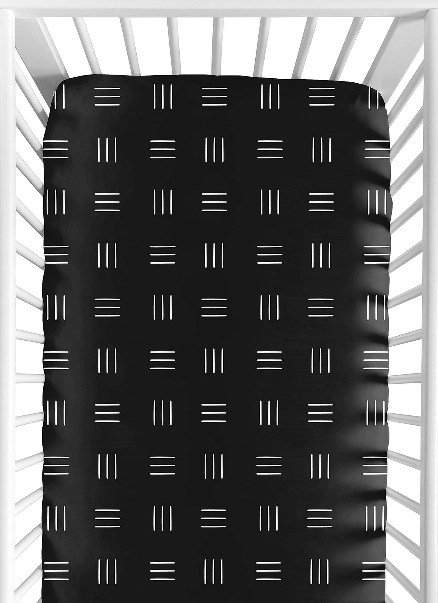 Sweet Jojo Designs Black and White Boho Mudcloth Boy or Girl Fitted Crib Sheet Baby or Toddler Bed Nursery White Black Bohemian Woodland Tribal Southwest Mud Cloth Hatch Gender Neutral Triple Line