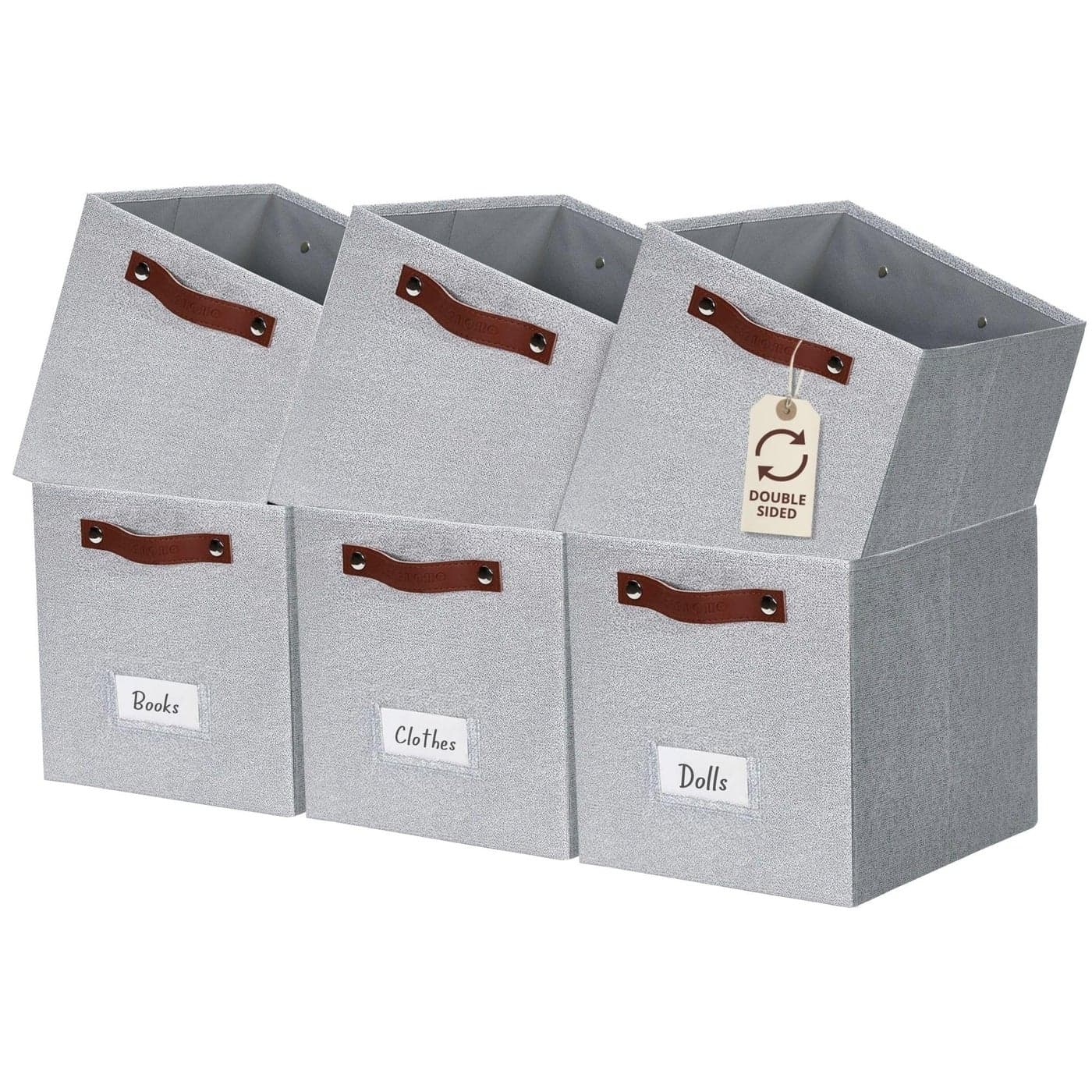 DECOMOMO Storage Bins Cube Storage Bin with Labels Fabric Storage Cubes for Shelves 11 6pcs Light Texture Grey