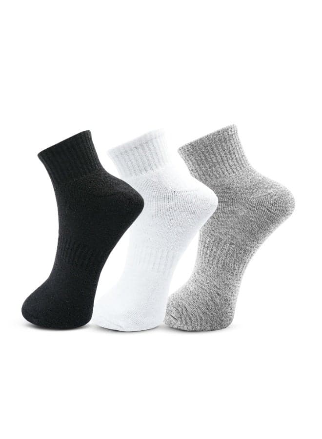 White Leaf 3 pack Full Terry Ankle Socks for Men | Cotton-Rich Odor Control, Moisture-Wicking, Anti-Bacterial | ECAS & OEKO-TEX Certified | Black, Grey, White