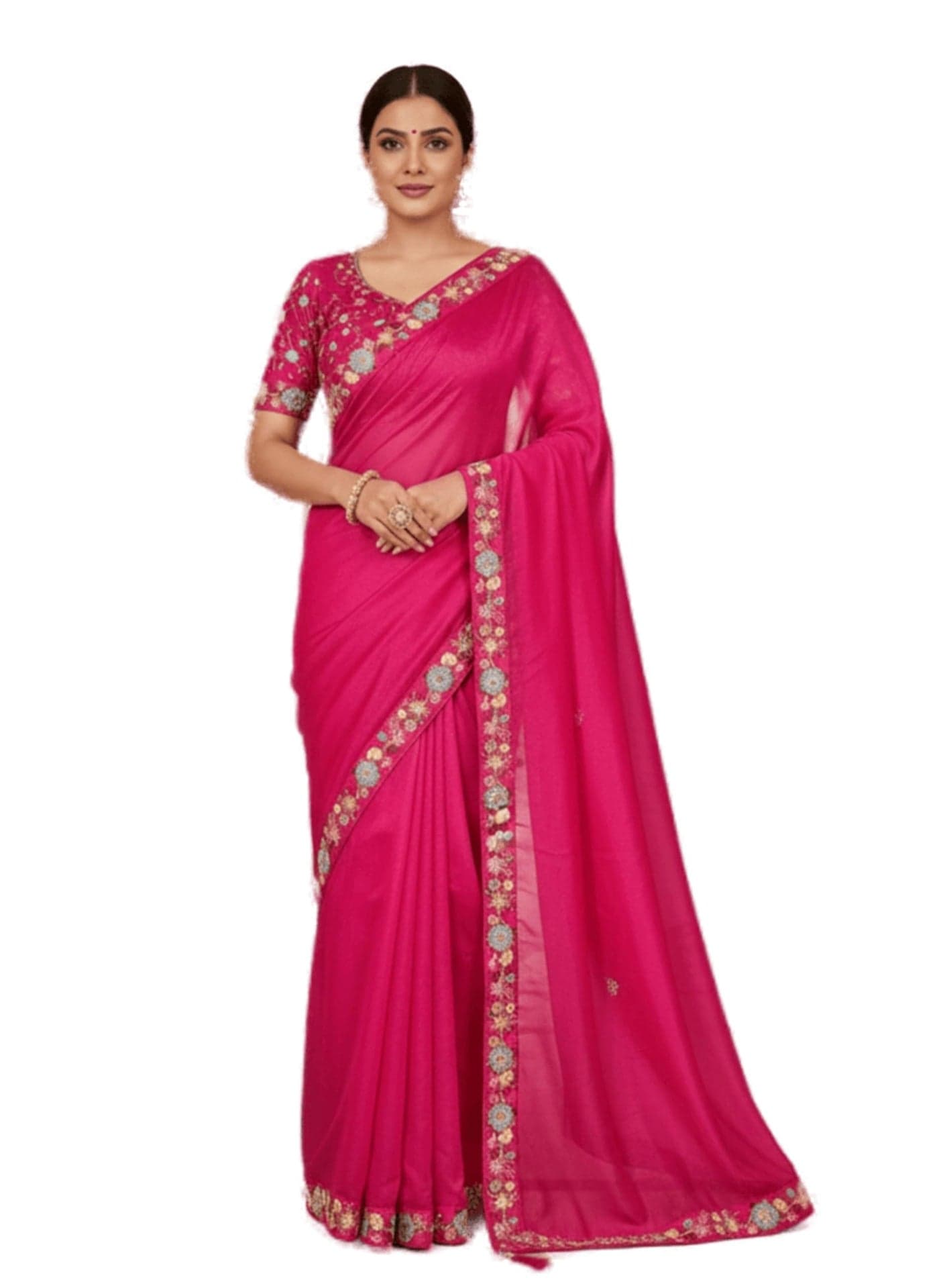 Glory Sarees Women’s Star Georgette Beads Work Embroidery Saree With Blouse Piece (Ananya102_Rani)