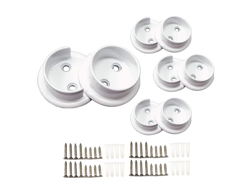 QCAA Heavy Duty Solid Metal Closet Rod Socket Set 138 Matte White 4 Pair Made In Taiwan