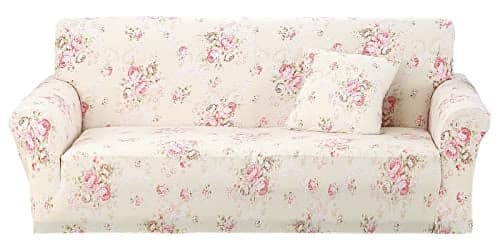 Celevingne Stretch Couch Cover Printed Sofa Cover Sofa Protector for Loveseat Elastic Sofa Slipcover with 1 Pillowcase (Pink Rose, Loveseat)