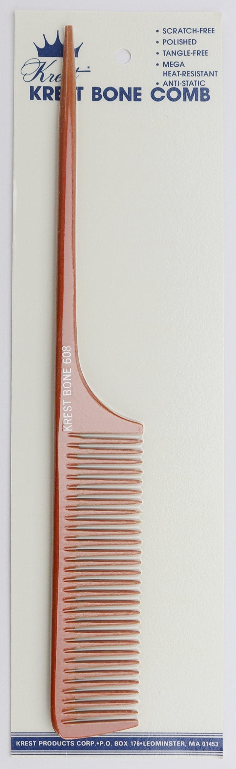 Krest Bone 10 Inch Coarse Teeth Rattail Comb Professional Heat Resistant Styling Comb for Detangling and Sectioning