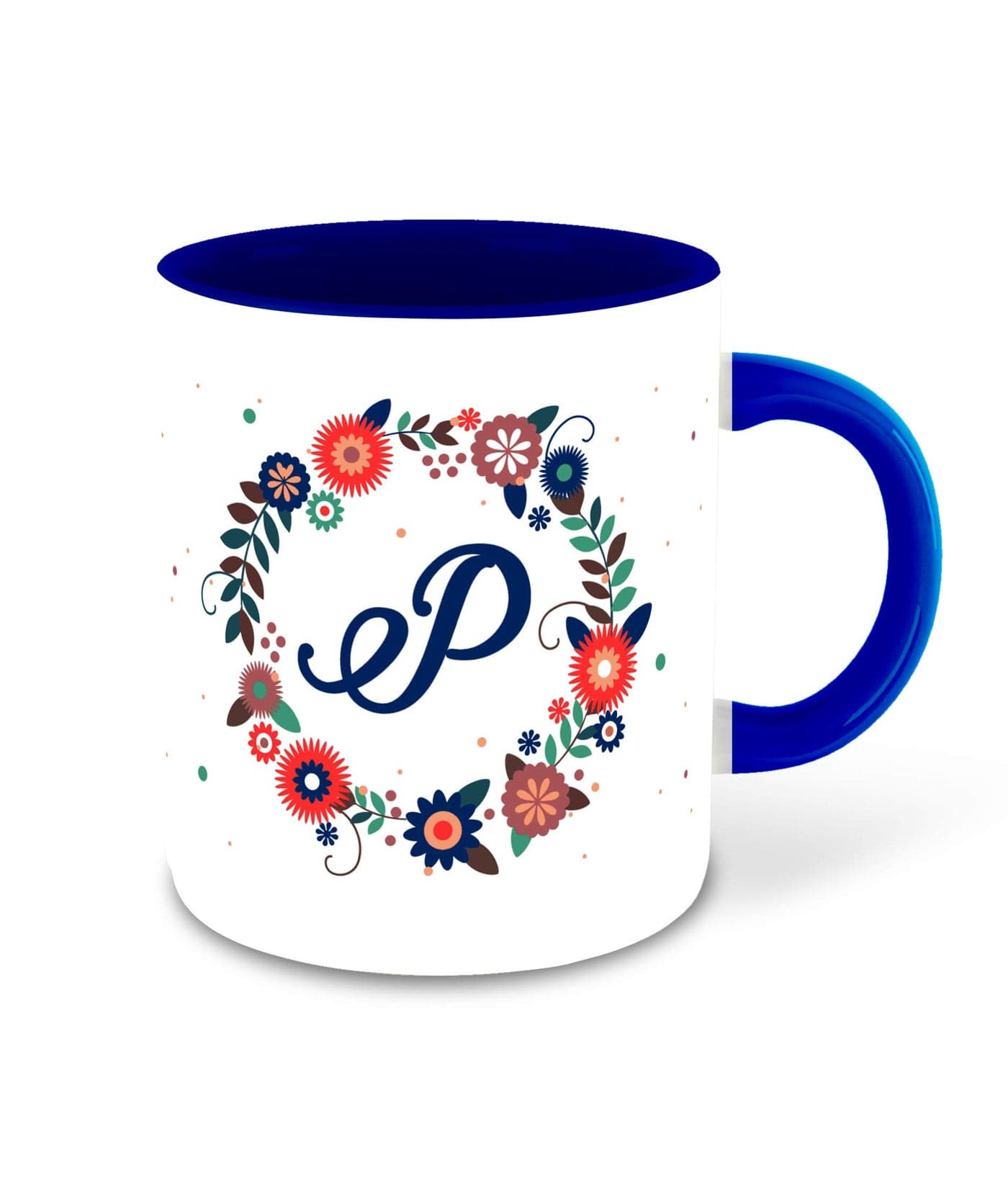 WHATS YOUR KICK - Letter P Name Initial Alphabet Inspiration Printed Blue Inner Color Ceramic Coffee Mug - Birthday | Anniversary | Best Gift | Hobby (Multi 16)