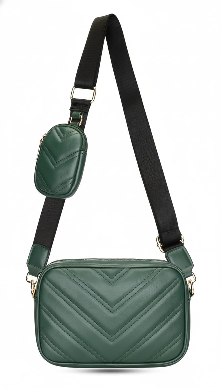 ADISA Women's Girls Cross Body Sling Bag with Pouch (Dark Green)