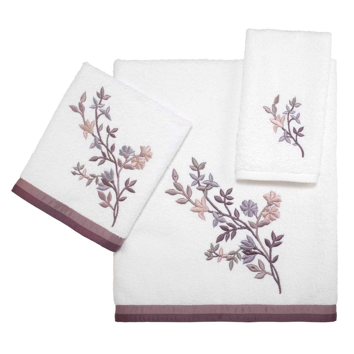 Avanti Linens 3pc Towel Set Soft Absorbent Cotton Towels Floral Inspired Home Decor Whisper Collection