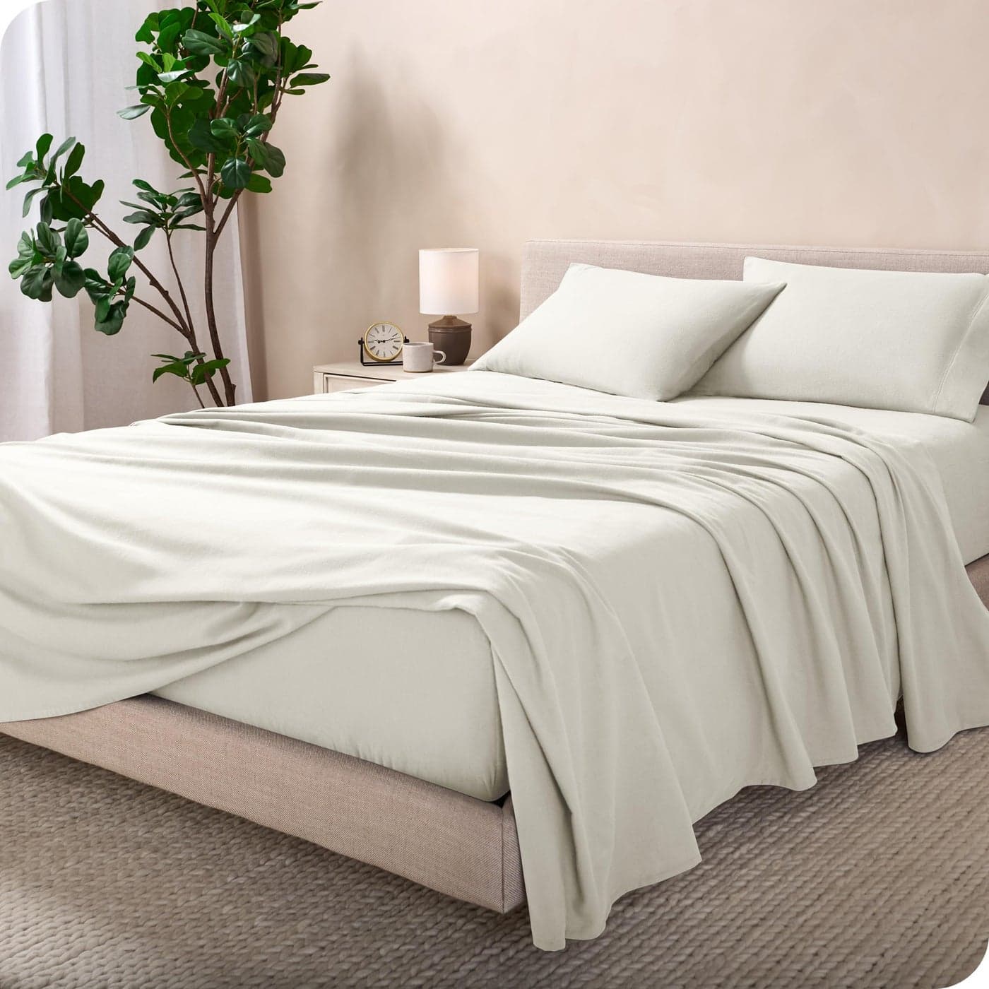 Bare Home Flannel Sheet Set 100 Cotton Velvety Soft Heavyweight Double Brushed Flannel Deep Pocket Queen Cream