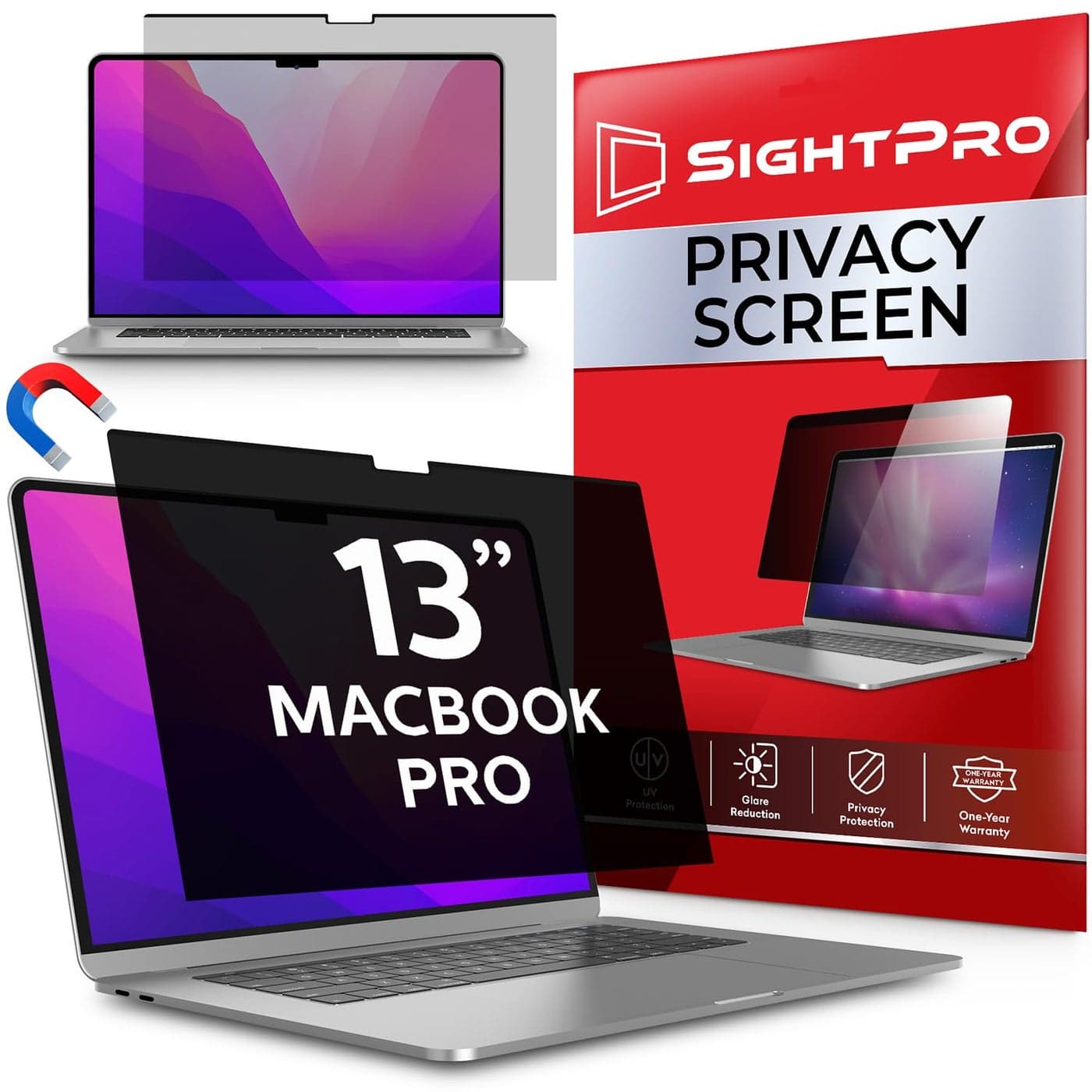 SightPro Magnetic Privacy Screen for MacBook Pro 13 Inch (2016, 2017, 2018, 2019, 2020, 2021, 2022, M1, M2) Removable Laptop Privacy Filter Shield and Protector