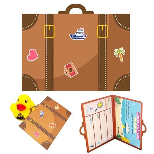 Duck Tags, Cruising Rubber Duck Tags, Ducking Tag for Cruising, Ducking Games Card, 35 Cards, 35 Rubber Bands, 3 x 4.7 inches, Suitcase Shape Design - ConQuackulations