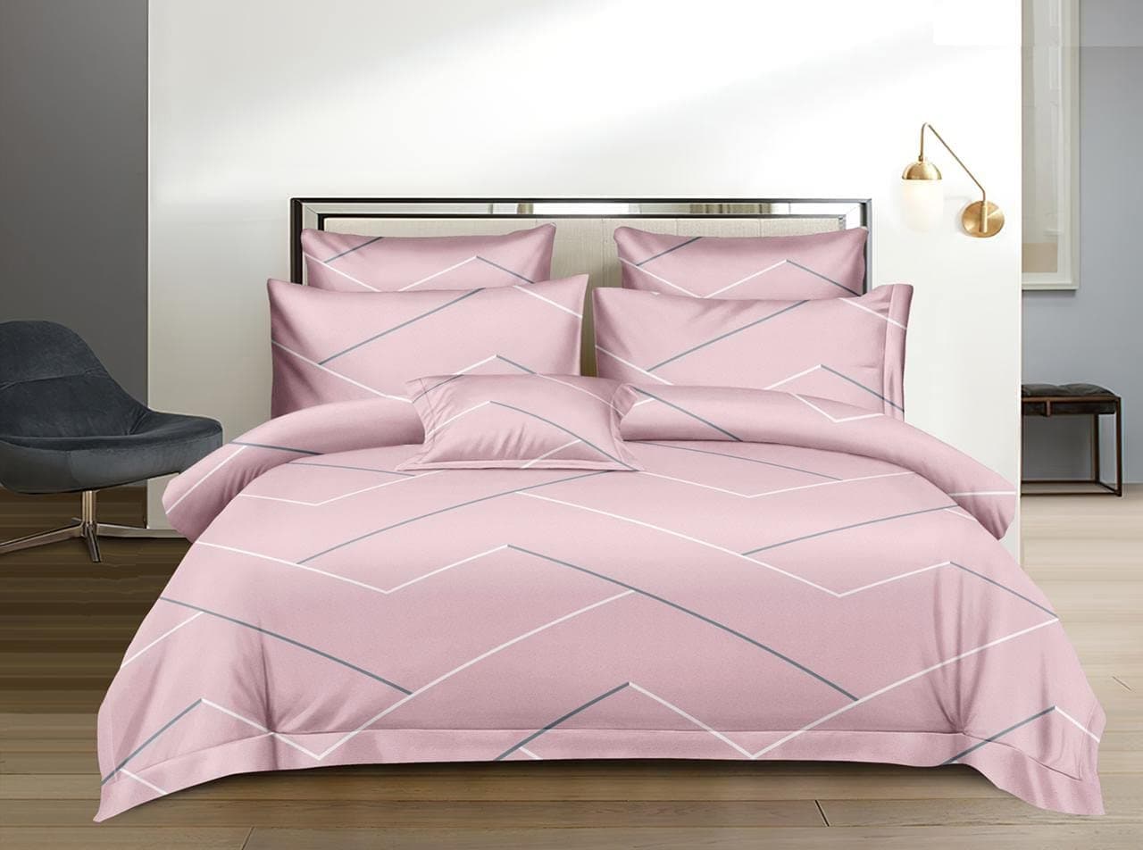 THE HOME STYLE 400 TC Cotton Printed All Around Elastic Fitted Full Length Single Bed Bedsheet with 1 Pillow Cover II 170 GSM, (36"x78", Ballet Pink)