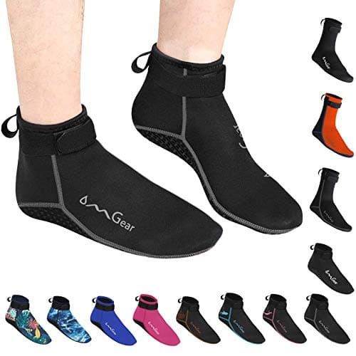 OMGear Water Socks Neoprene Socks Beach Booties Shoes 3mm Glued Blind Stitched Anti-Slip Wetsuit Boots Fin Swim Socks (3mm Low Cut/Grey, XS(Men 5-6,Women 4-6))