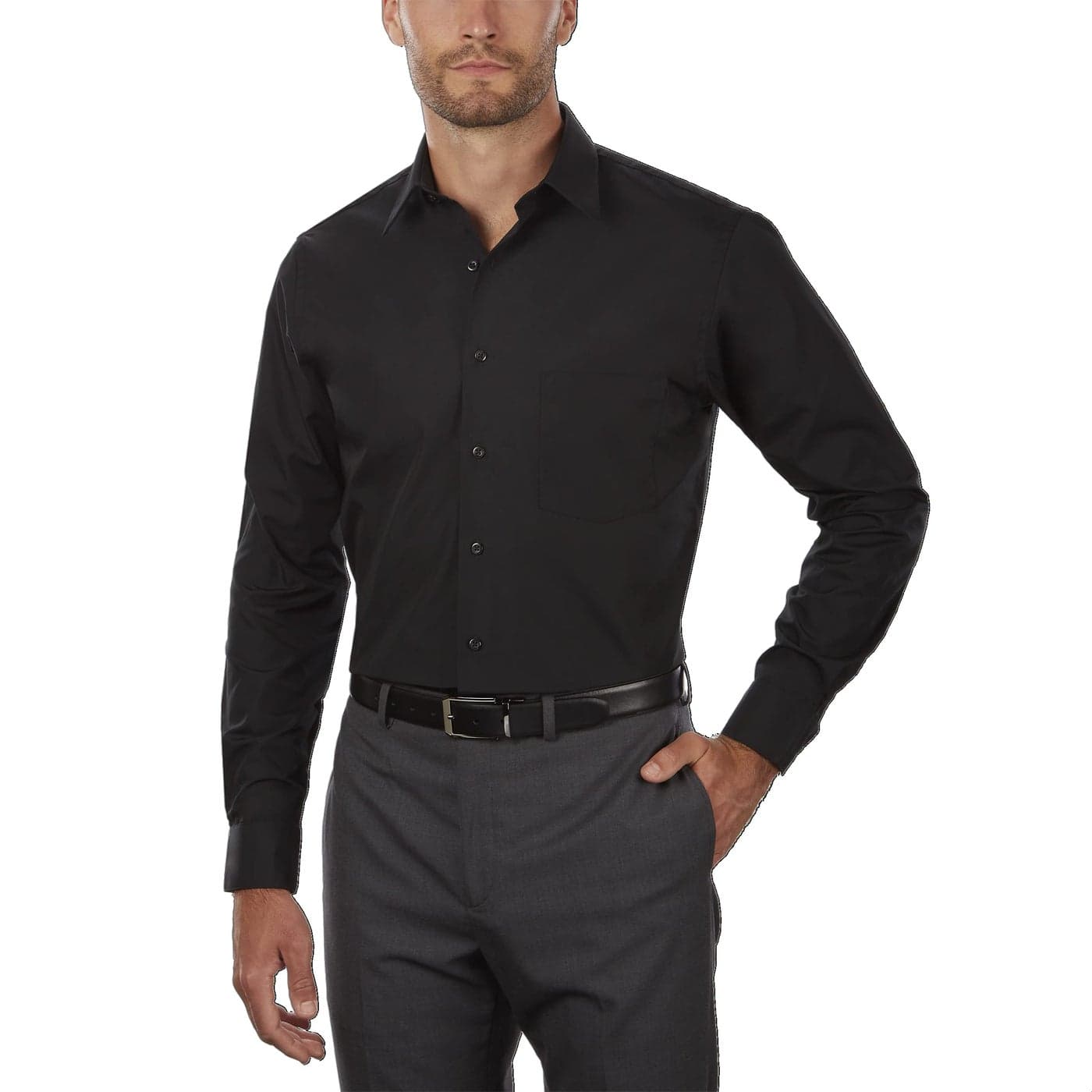Van Heusen Men's Size Tall Fit Dress Shirts Poplin, Black, 17" Neck 35"-36" Sleeve