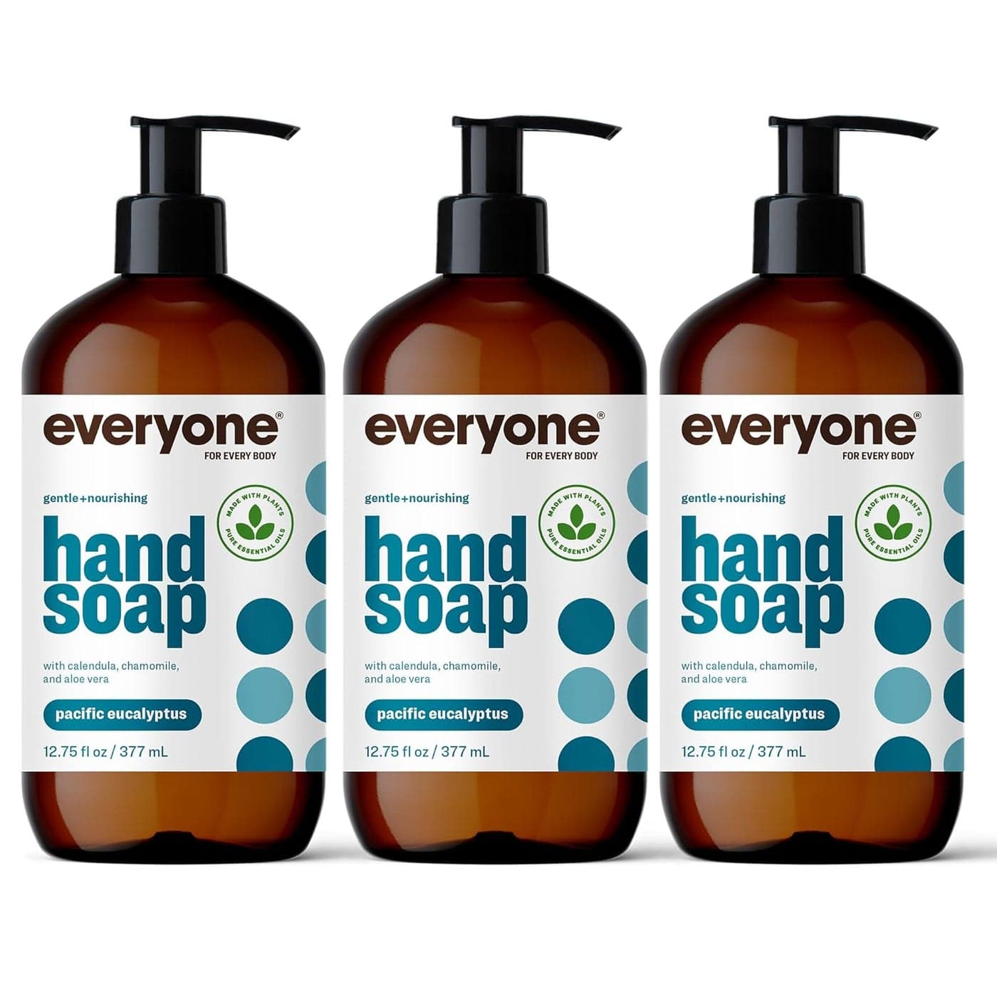 Everyone Liquid Hand Soap 1275 Ounce Pack of 3 Pacific Eucalyptus PlantBased Cleanser with Pure Essential Oils