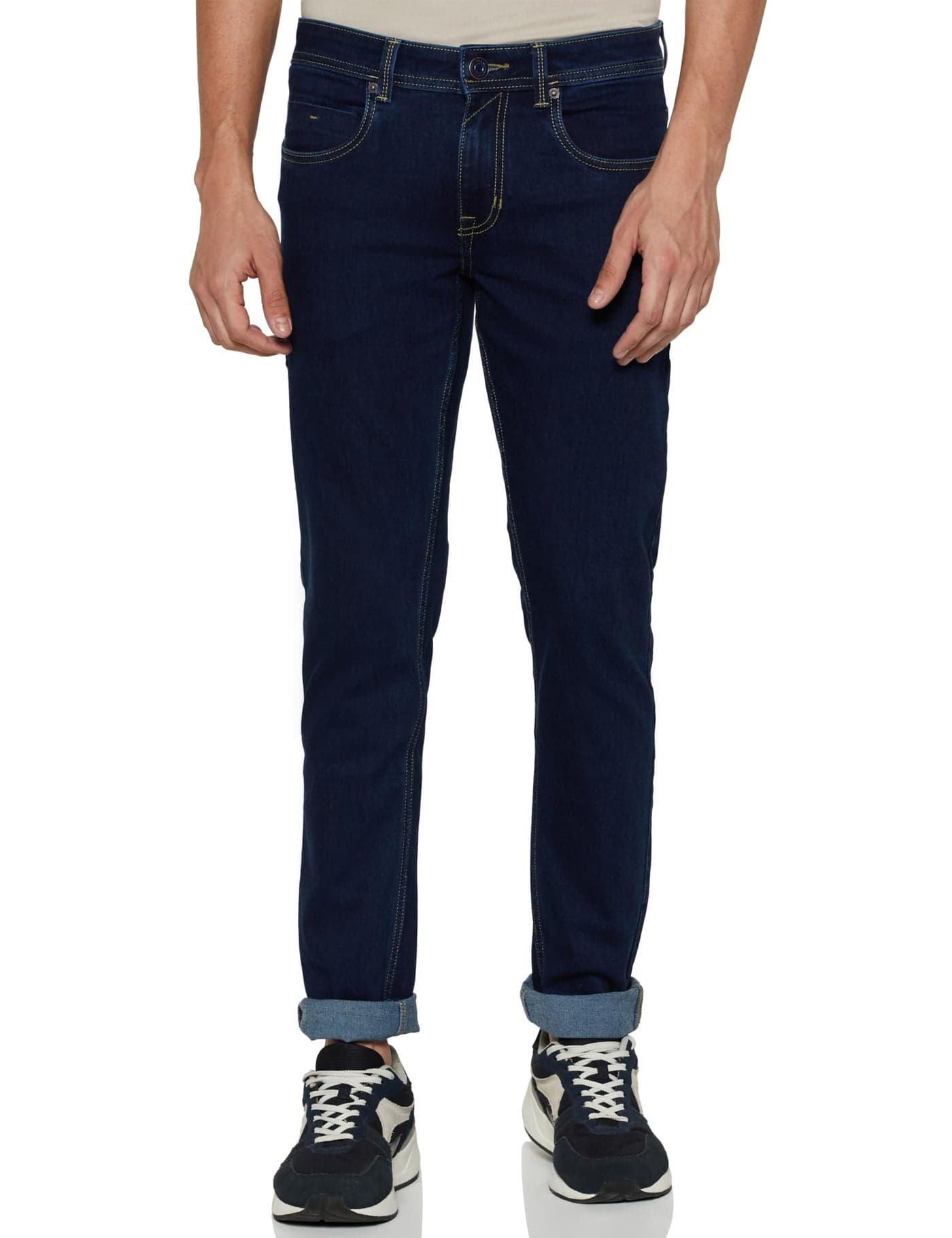 Peter England Men's Premium Skinny Fit Stretchable Mid Rise Jeans, 30 Navy Blue