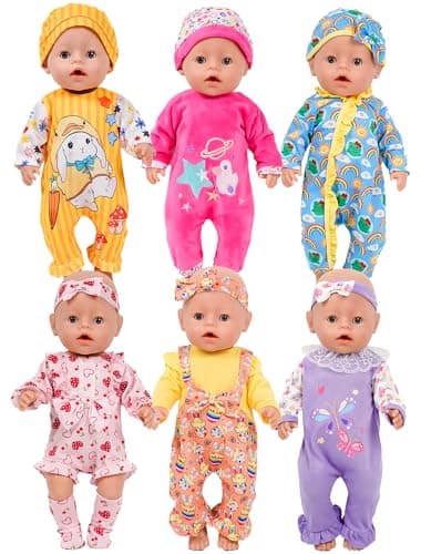 WONDOLL 6 Sets 1416 Inch Baby Doll Clothes New Born Doll Outfits with Rompers Accessories for 16inch Soft Body Dolls No Doll
