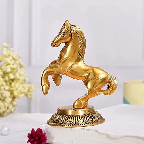 ascension Jumping Horse Animal Statue Idol & Figurine for Home Metal Showpiece for Home Office Living Room Vastu Wealth Income Decorative & Gifts Items (Golden)