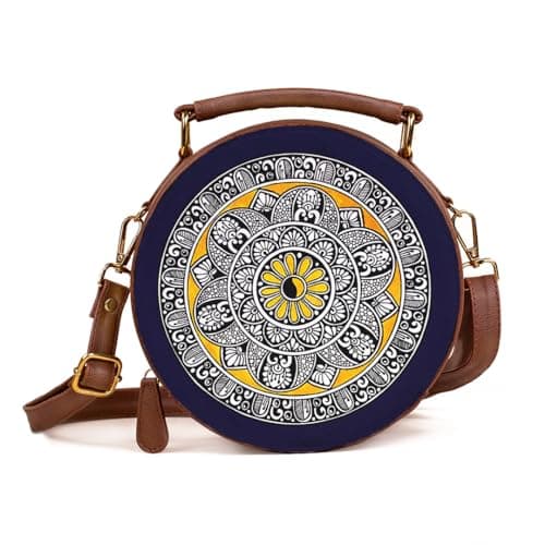 Kalankit Sling Bags For Women | Birthday Gifts, Stylish Round Sling Bag For Woman | Crossbody Bags For Girls, Mandala Art Side Bag, Blue, Rakhi Gift For Sister