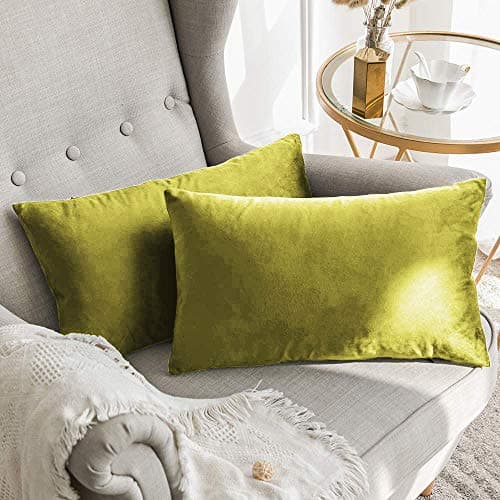 Khooti Rectangular Velvet Cushion Cover, 20x30 | Olive | Pack of 1 | Solid Plain Soft & Smooth, Decorative Cushion Covers for Living Room, Bedroom, Couches, Chairs, Sofas, Beds & Home Decor