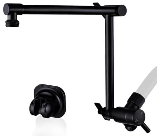 GPromise Metal 13 Inch Shower Head Extension Arm with Diverter Handheld Holder Included G12 Universal Thread Rain Shower Arm Brass Adjustable Extender with 3Way Diverter Matte Black