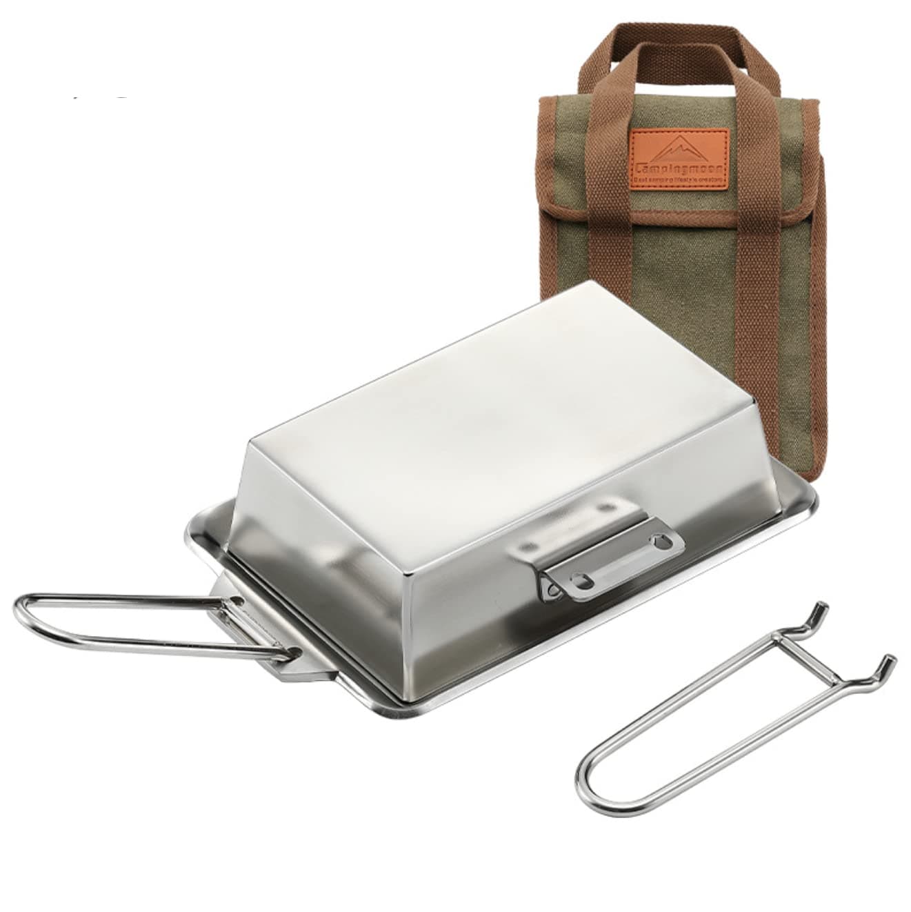 CAMPINGMOON Grill Griddle Plate for Camping Grilling 304 Stainless Steel DO21DO2117 L 83 x W 55 x T 016 Extrathick with Removable Handle Plate with Cover DO2117