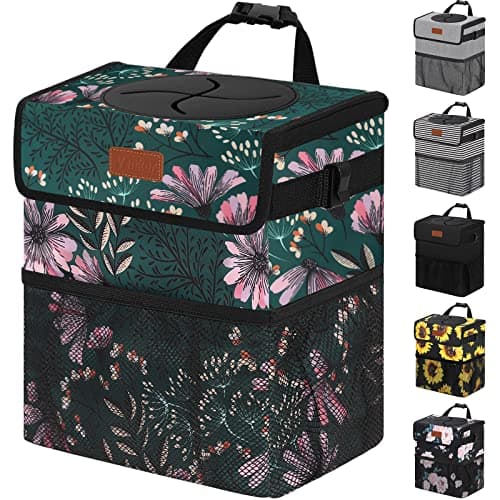 Vankor Car Trash Can for Cute, Bag Bin Hanging Waterproof Automotive Garbage Cans Leak Proof Vehicle Navy Floral