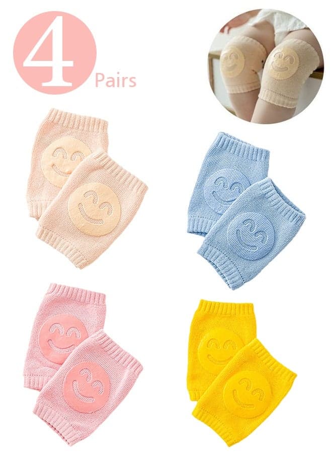 4 Pairs Baby Crawling Anti-Slip Knee Pads, Soft Comfortable Knee And Elbow Protective Pads, Protect Infants Toddlers Knees(khaki Blue PinkYellow)