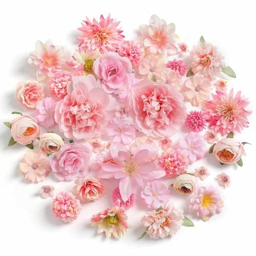 YiYunFloral Artificial Flowers Heads Combo Pink Flowers Mix Silk Flowers Heads Faux Rose Bulk for Craft Garland Graduation Cap Wedding Bridal Baby Shower Home Party Decoration DIY Cake Decor