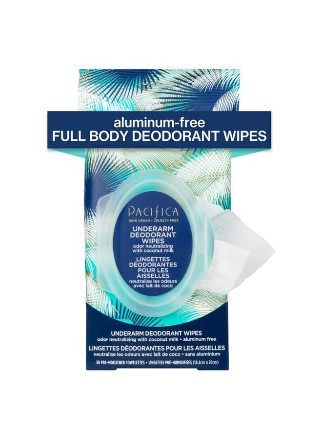 Deodorant Wipes - Coconut Milk Underarm & Full Body Deodorant Wipes - Removes Sweat & Oil - Aluminum-Free - Natural Feminine Odor Control Clean Vegan & Cruelty-Free Dermatologist Tested