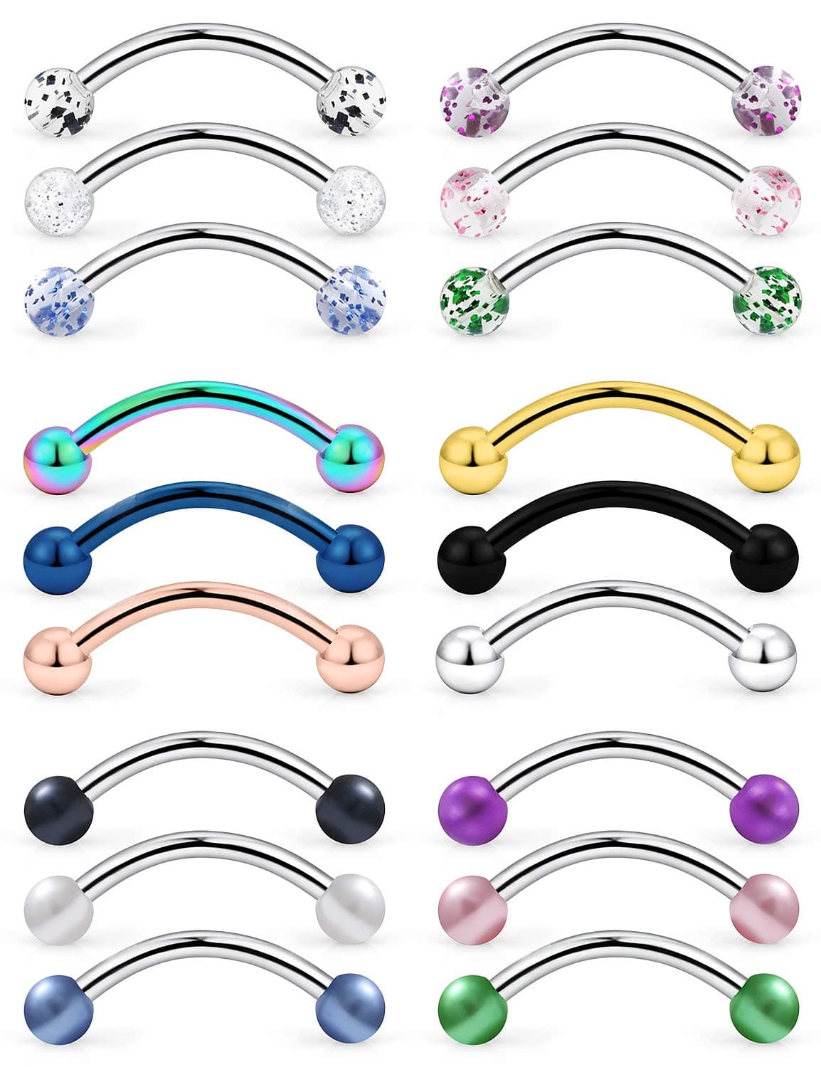 Yaalozei 20G Eyebrow Rook Earring Piercing Jewelry Surgical Stainless Steel Snake Eye Frog Tongue Curved Barbell Cartilage Helix Daith Earring Septum Lip Belly Ring Stud Piercing Jewelr Women Men 8mm