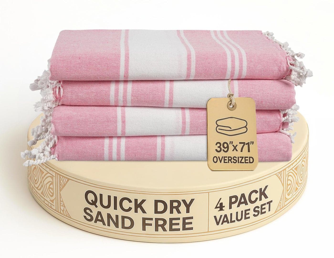 LANE LINEN Turkish Beach Towel Set of 4 Beach Towels PreWashed Pool Towel Extra Large Beach Towel Quick Dry Sand Free Absorbent Travel Towel 39x71 Candy Pink