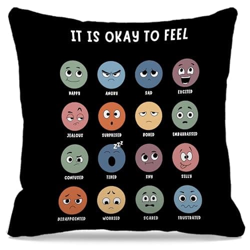 Nogrit Counseling Office Must Haves Throw Pillow Cover, Calming Corner, Mental Health Pillowcase 18x18 Decor for Kids Room,Mental Health Counselor Gifts, Calming Corner Pillow Covers - Black
