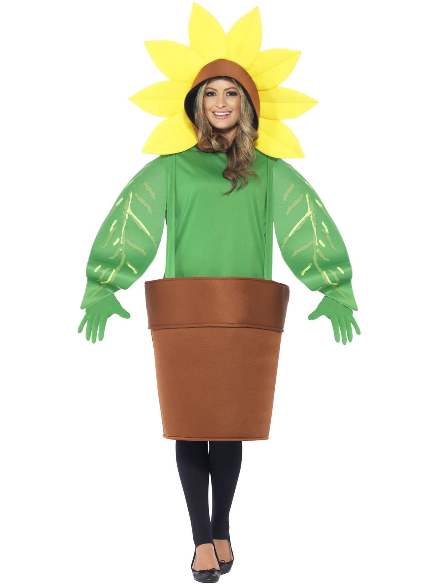 Smiffys womens Sunflower Costume, With Top With Attached Hood, Green, One Size
