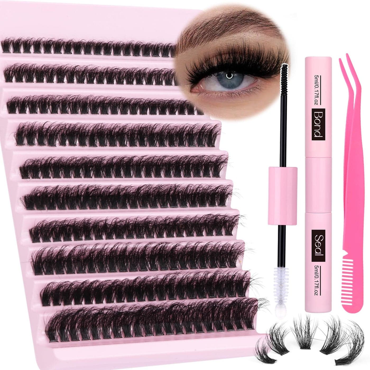 zanlufly Volume Lashes Extension Kit 20MM Mink Lashes Clusters Individual Lashes with Lash Bond and Seal and Applicator Thick Eyelashes Extension Kit