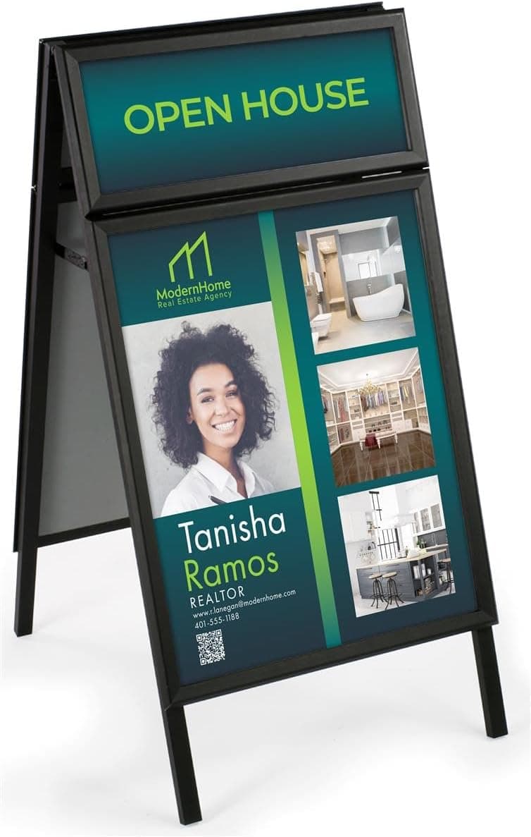 AFrame Sidewalk Sign for 22 x 28 Graphics with Separate Headers Aluminum SnapOpen Edges Black