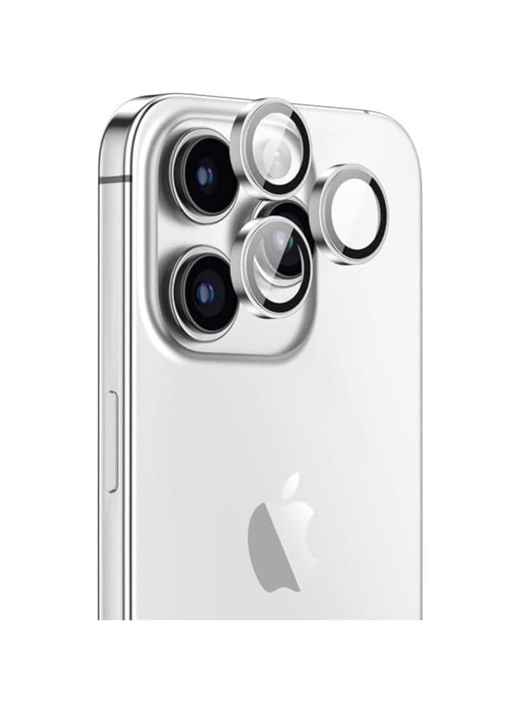 iPhone 15 Pro and iPhone 15 Pro MAX Camera Lens Protector Supreme Tempered Glass Aluminum AR Lens Defender - Silver