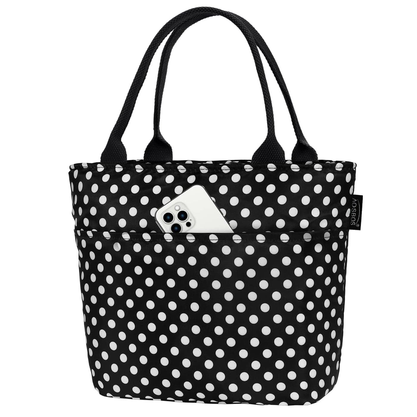 Aosbos Black Lunch Box for Women Lunch Bags for Adult Insulated Lunch Tote Bag Meal Prep Lunch Box Purse Lunchbox Portable Cooler Bag Bento Box Bag Loncheras Para Mujer Polka Dot