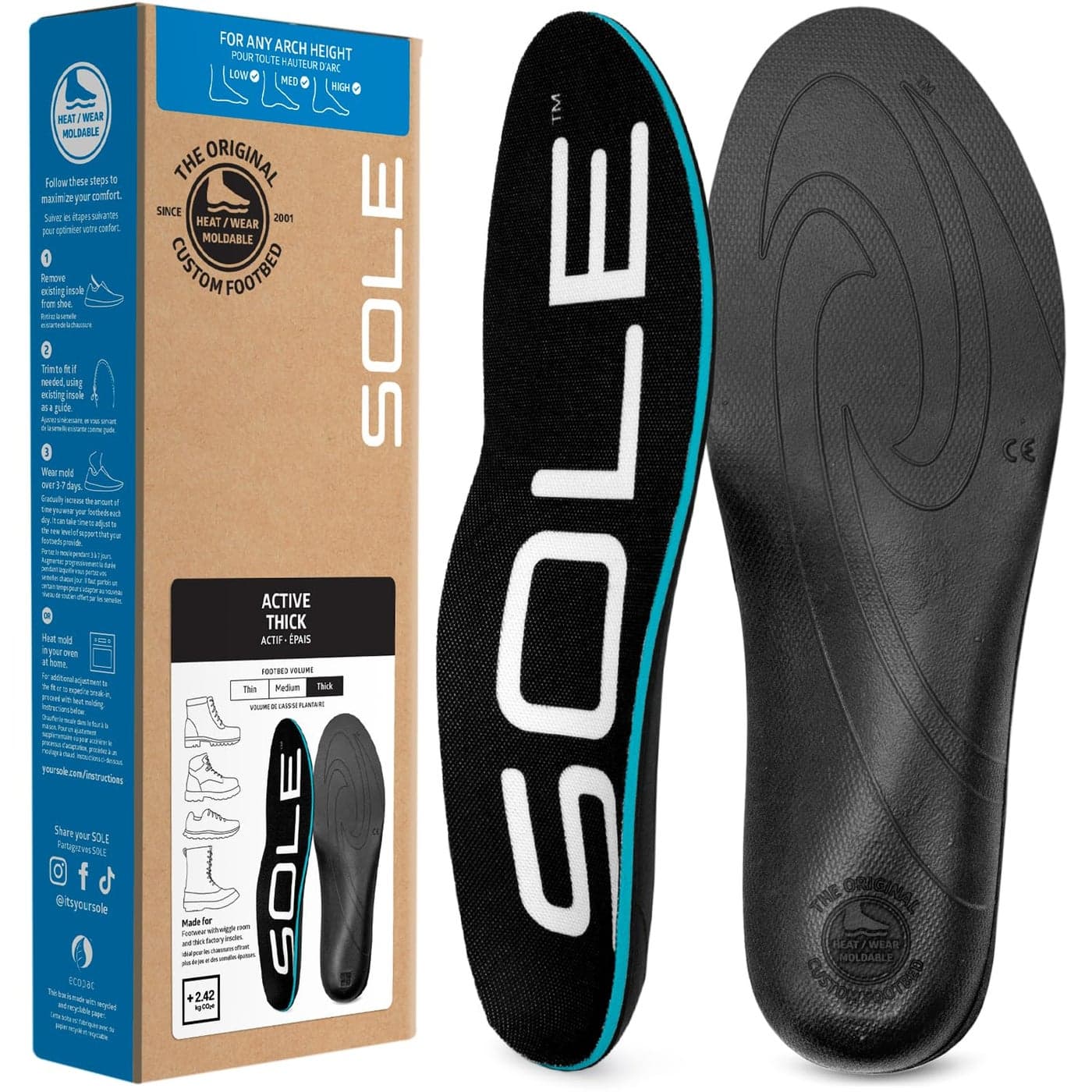 Active Thick Shoe Insoles Orthotic Arch Support Inserts for Plantar Fasciitis Relief and Comfort Mens Size 4Womens Size 6 1 Pair
