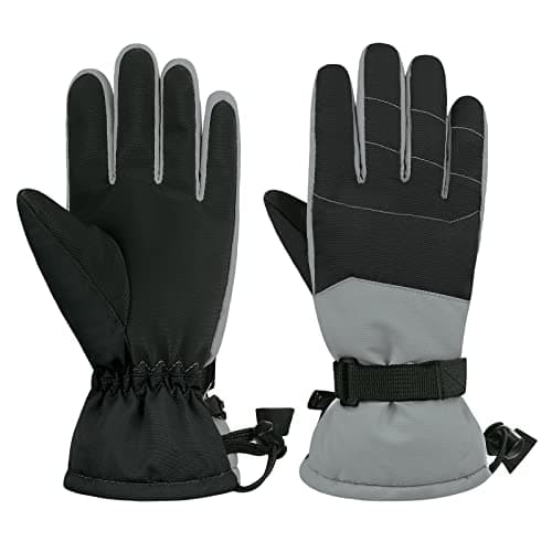Kids Gloves for winter Waterproof Boys Snow Ski Gloves Toddler Boys Girls Warm Snow Mittens Black-Grey L