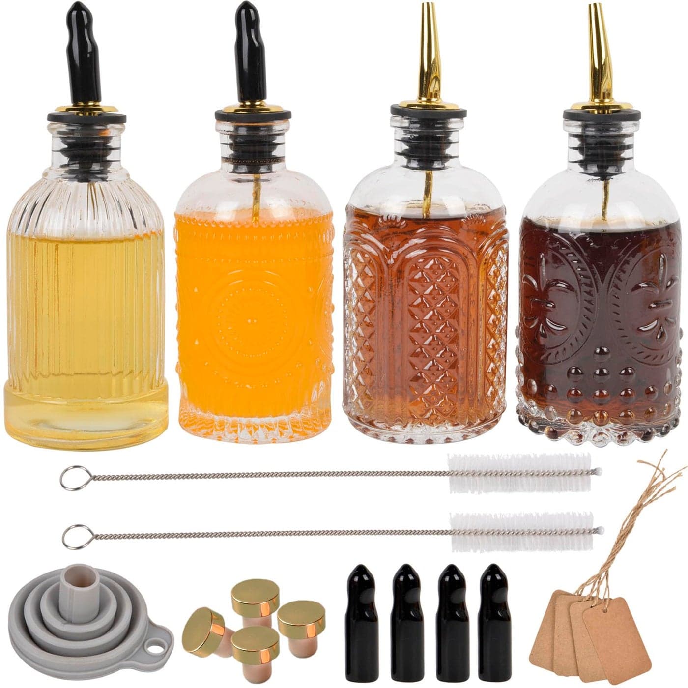 ChezMax Syrup Dispenser Bottles Set of 4 Simple Syrup Bottle for Coffee Bar Accessories 7 oz Glass Coffee Syrup Dispenser Syrup Containers for Maple Honey Syrup Oil with Metal Pour Spouts Labels