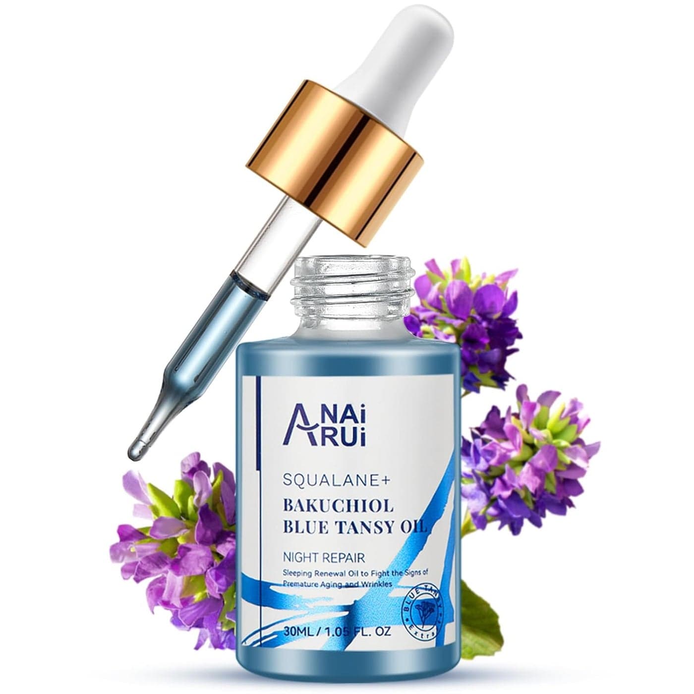 ANAI RUI Bakuchiol Blue Tansy NightRepair Facial Oil Natural Retinol Alternative Squalane Jojoba for Deep Wrinkles Fine Lines SoothingCalm Soothe RednessHydrating Balancing 1 FLOZ