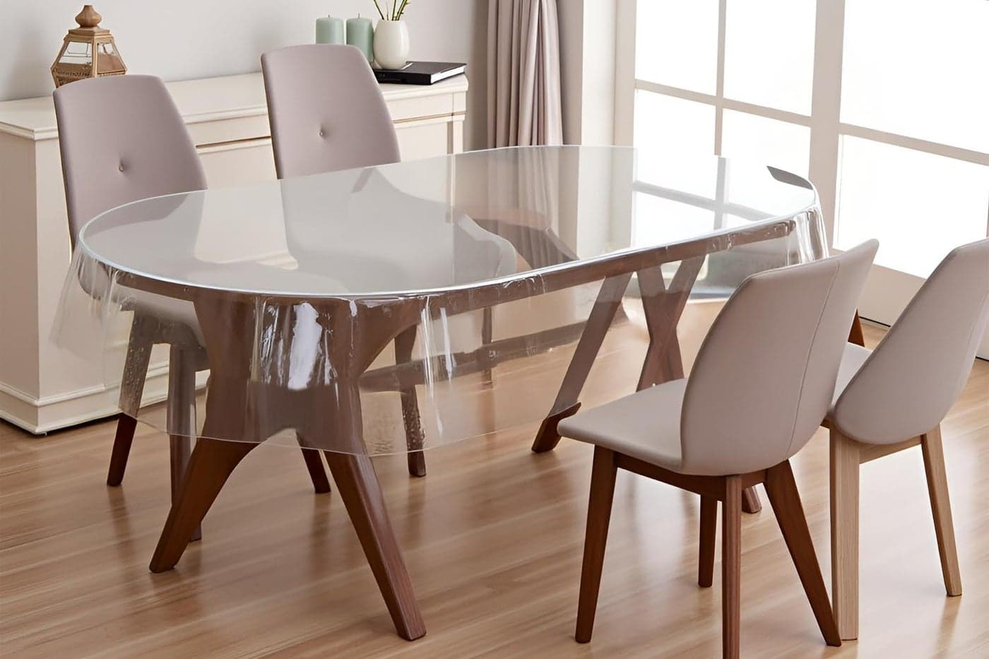 The Furnishing Tree Oval Shaped 4 to 6 Seater Transparent Table Cover WxL 54x78 inches 0.15 mm Thickness Without Lace